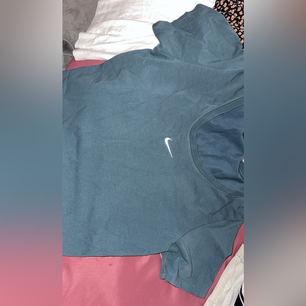 Nike Crewneck Tee in Dusty Blue with White Swoosh Tag